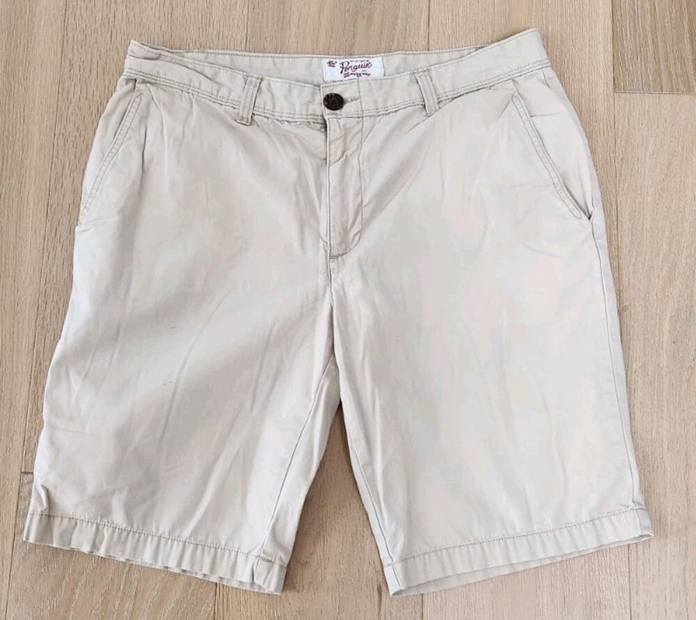 Penguin Chino Shorts Mens 34 Beige Khaki Casual Comfort Munsing wear